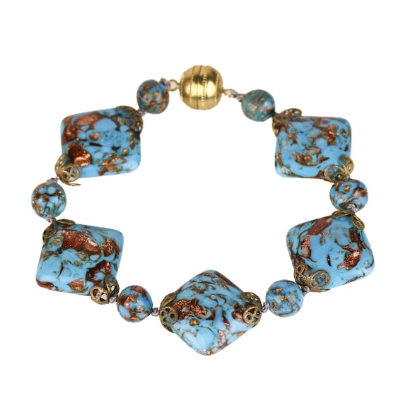 Vintage Venetian Blue Aventurine Murano Glass Bracelet