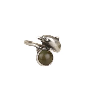 Cute Vintage Signed Bazzel Sterling Silver & Glass Dolphin Ring Sz 6.25