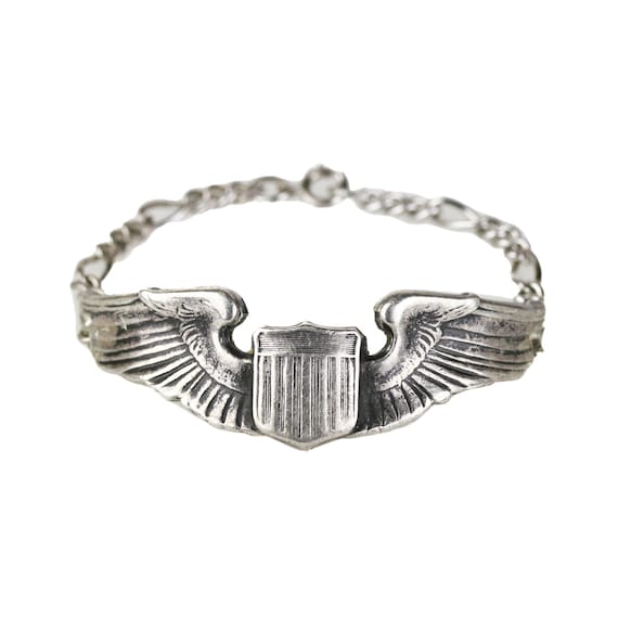Nice WWII USAAF Pilot Wing Bracelet Made from Sterling