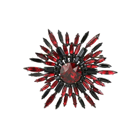 Vintage Unsigned Schreiner Blood Red & Black Rhin… - image 1