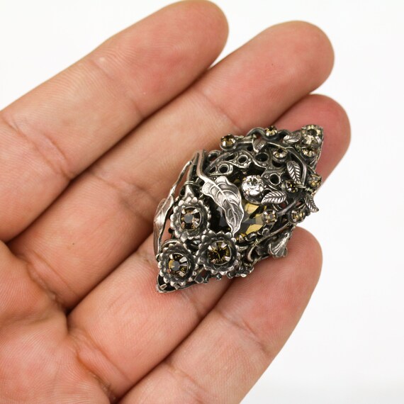 Signed Miriam Haskell Silver Tone Rhinestone Ring… - image 5