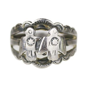 Old 1940&#39;s Navajo Fred Harvey Sterling Silver Double Thunderbird Ring Sz 6