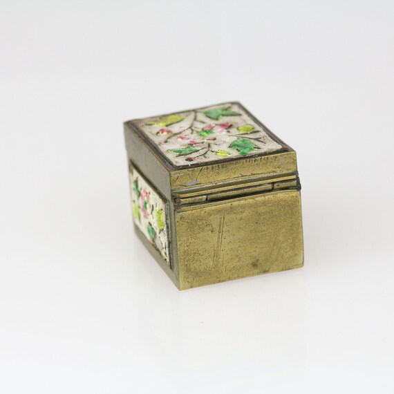 Vintage Chinese Brass Guilloche Enamel Pill Box - image 3