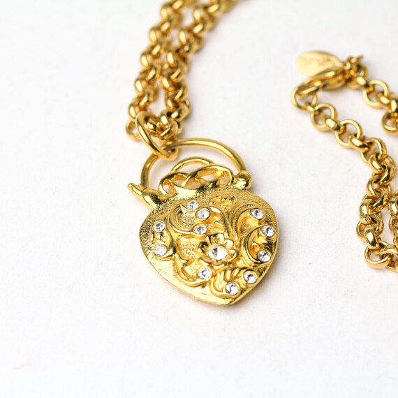 Vintage Signed Kenneth Jay Lane Rhinestone Heart … - image 2