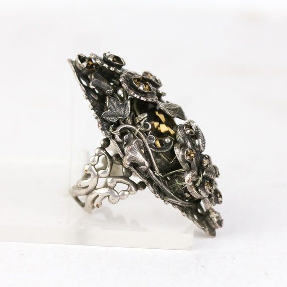 Signed Miriam Haskell Silver Tone Rhinestone Ring… - image 2