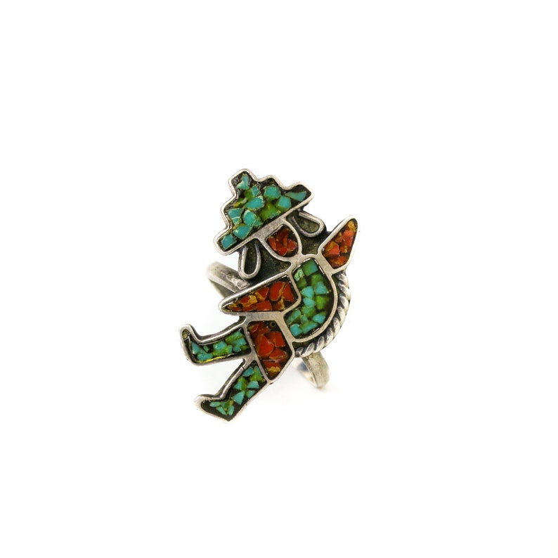 Vintage Hopi Knifewing Chip Inlay Ring Sz 8