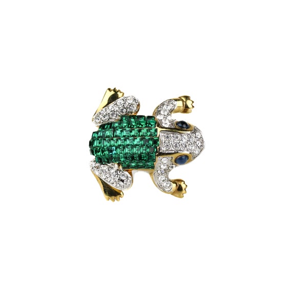 Vintage Signed Carolee Pave Rhinestone Frog Brooch - image 1