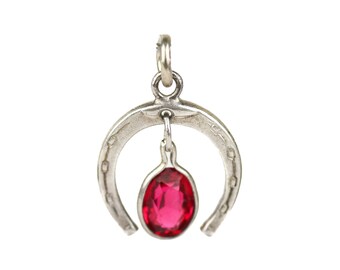 Vintage Sterling Silver Lucky Horseshoe Birthstone Charm