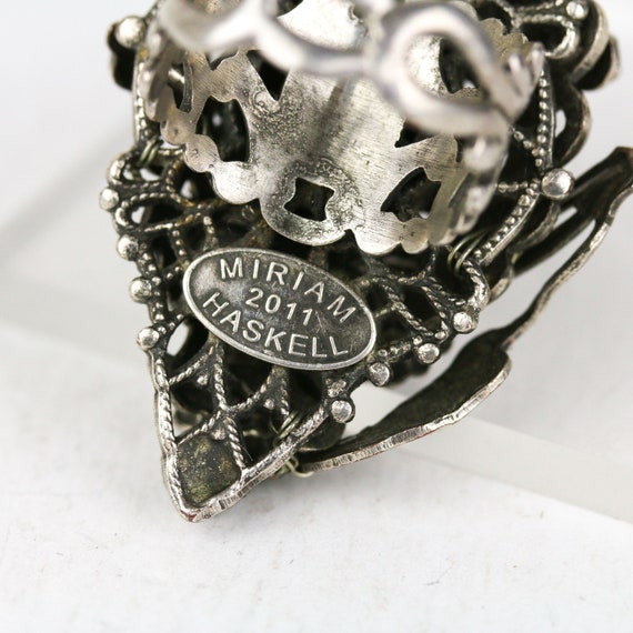 Signed Miriam Haskell Silver Tone Rhinestone Ring… - image 4
