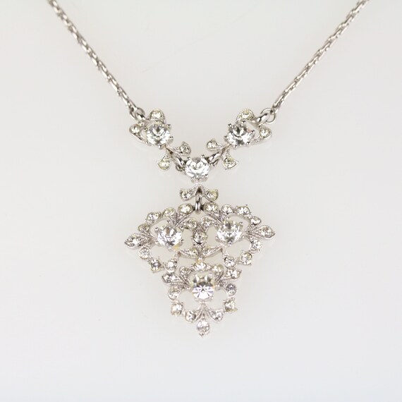 Vintage Signed Bogoff Clear Rhinestone Pendant Ne… - image 3