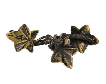 Antique Bohemian Art Nouveau Brass Leaf & Butterfly Brooch