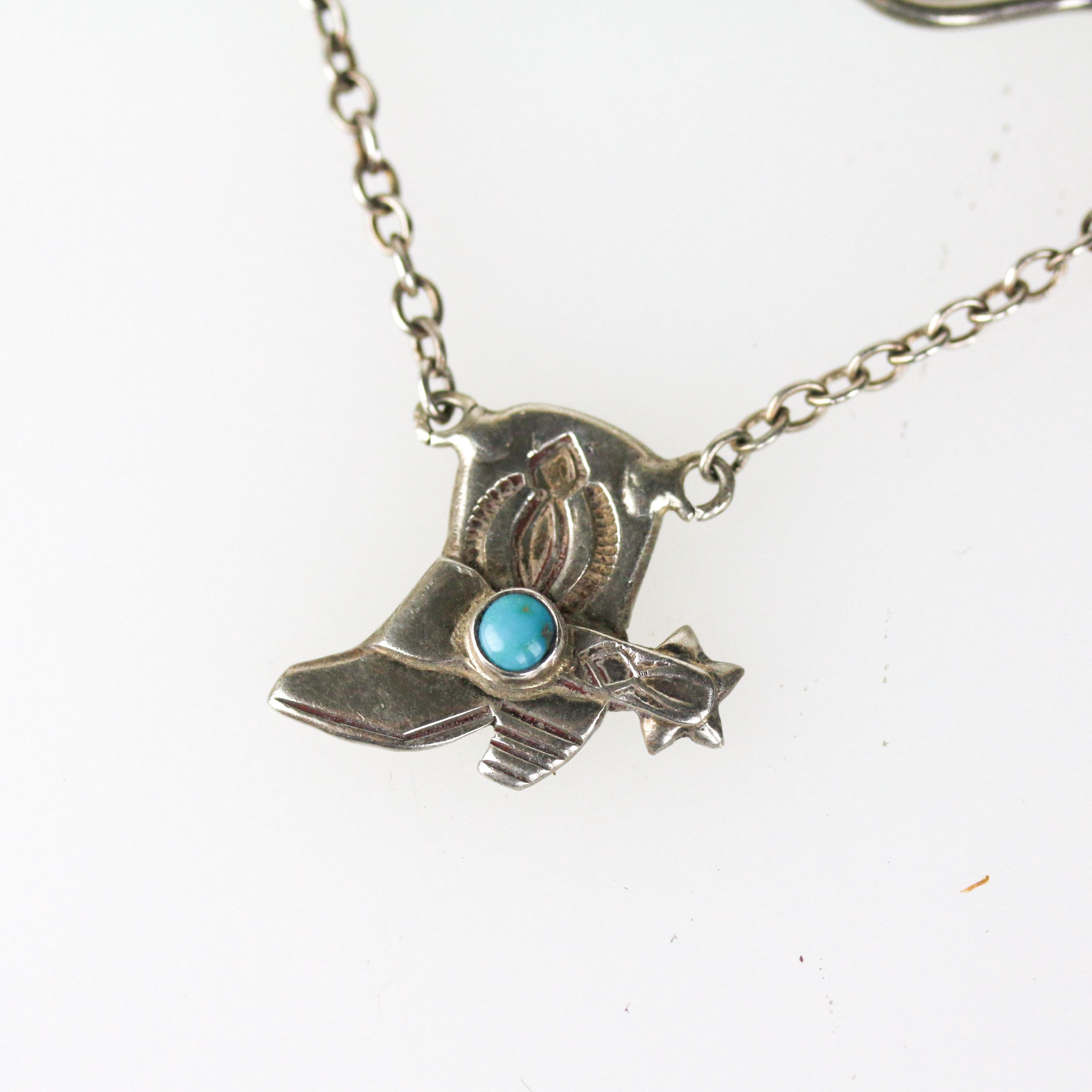 Old Fred Harvey Era Navajo Sterling Silver Turquoise Boot Tie Clip