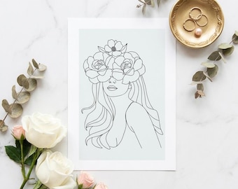 Arte minimalista de una sola línea facial | Arte mural imprimible con descarga digital
