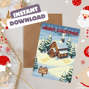 Cozy pixel farming sim style Christmas Card | Merry Christmas | Happy Holidays | Pixel Art Holiday Greeting | Cosy Gamer