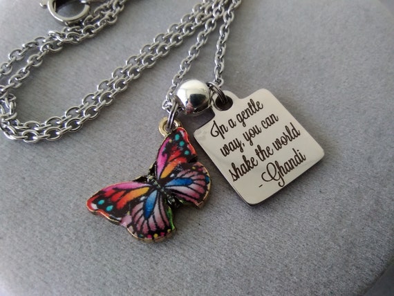 In A Gentle Way You Can Shake The World Butterfly Necklace Etsy
