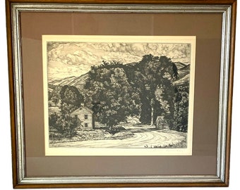 Signed Luigi Lucioni Etching Route 7 Framed