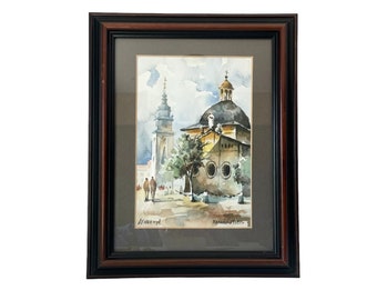 Vintage Framed Watercolor Krakow Poland Signed by Artist