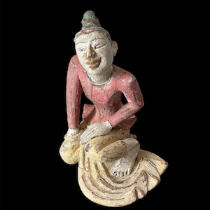 Southeast Asian Hand Carved Painted Wood Figural Statue
