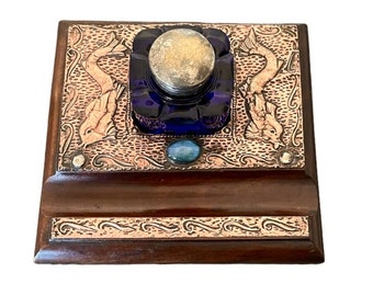Antique Inkwell Desk Set Arts and Crafts