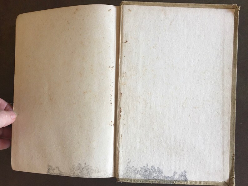 May include: An open book with blank pages. The book has a brown cover with a worn, aged appearance.