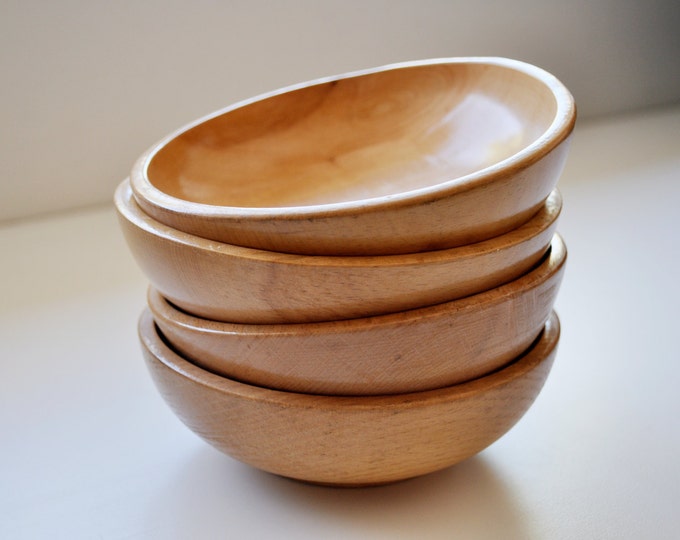 Vintage Carved Wood Japanese Rice Bowls Etsy