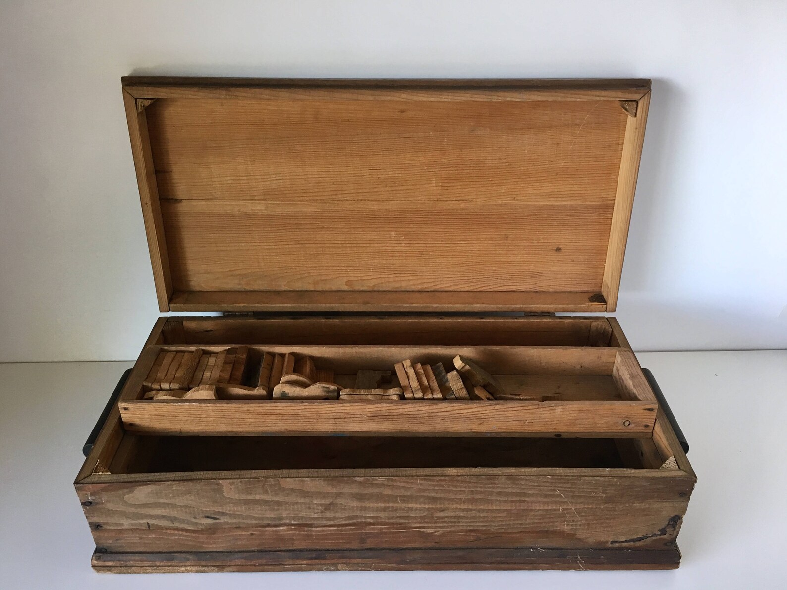 Vintage Wood Toy Chest Boys Tool Box With Hand Carved Wood Etsy