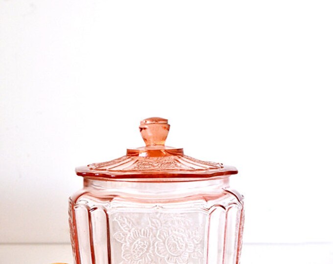 Pink Depression Glass Cookie Jar Open Rose Etsy