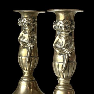 Pair Antique Brass Lincoln Imp Candle Holders