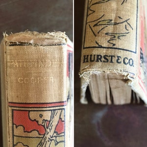 May include: Close-up of the spine of a vintage book with a tan linen cover. The title "Fairy Tales" is printed in black lettering. The publisher "HURST & CO." is printed in black lettering at the bottom of the spine.