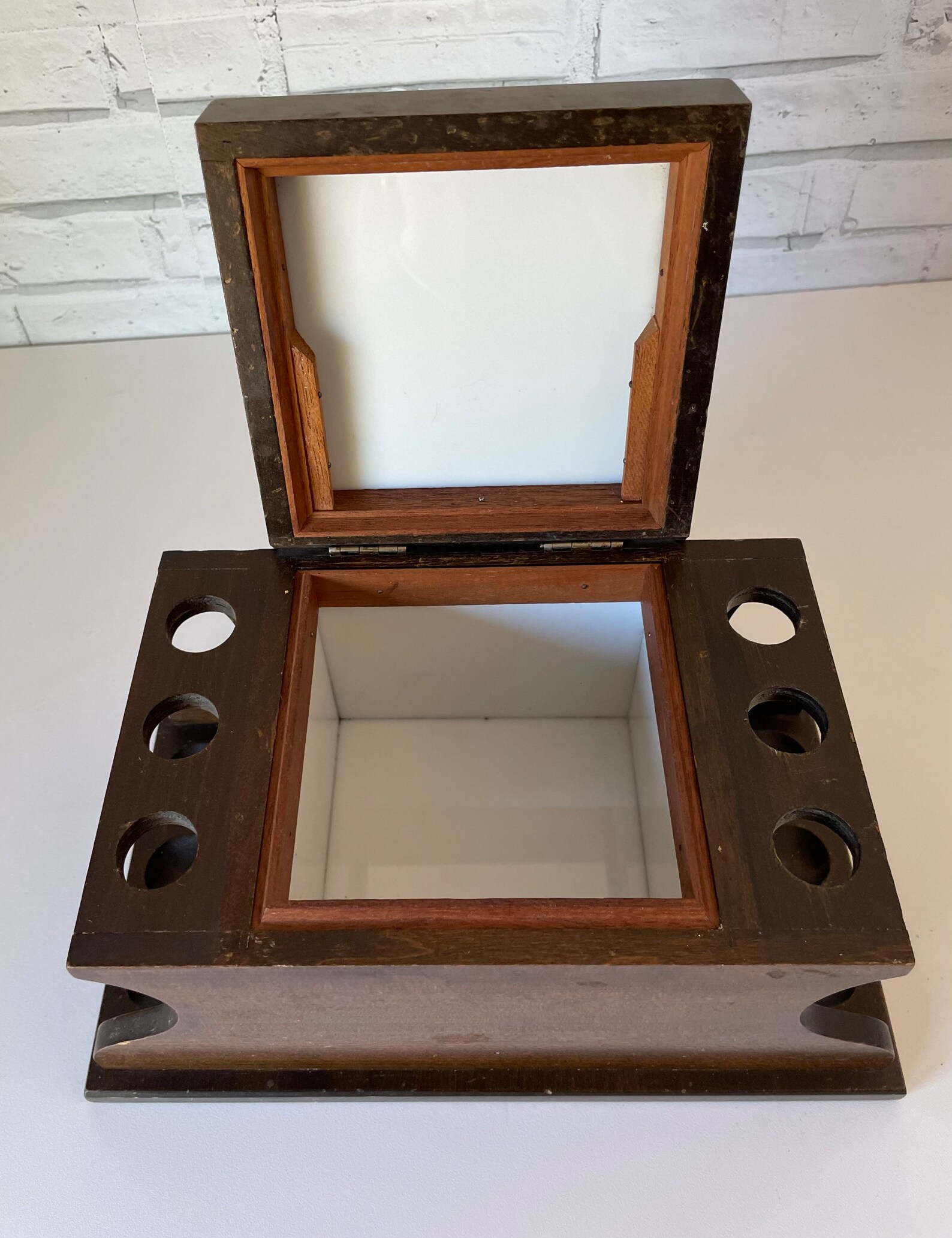 Vintage Wood Pipe Holder Stand With Humidor Box Etsy