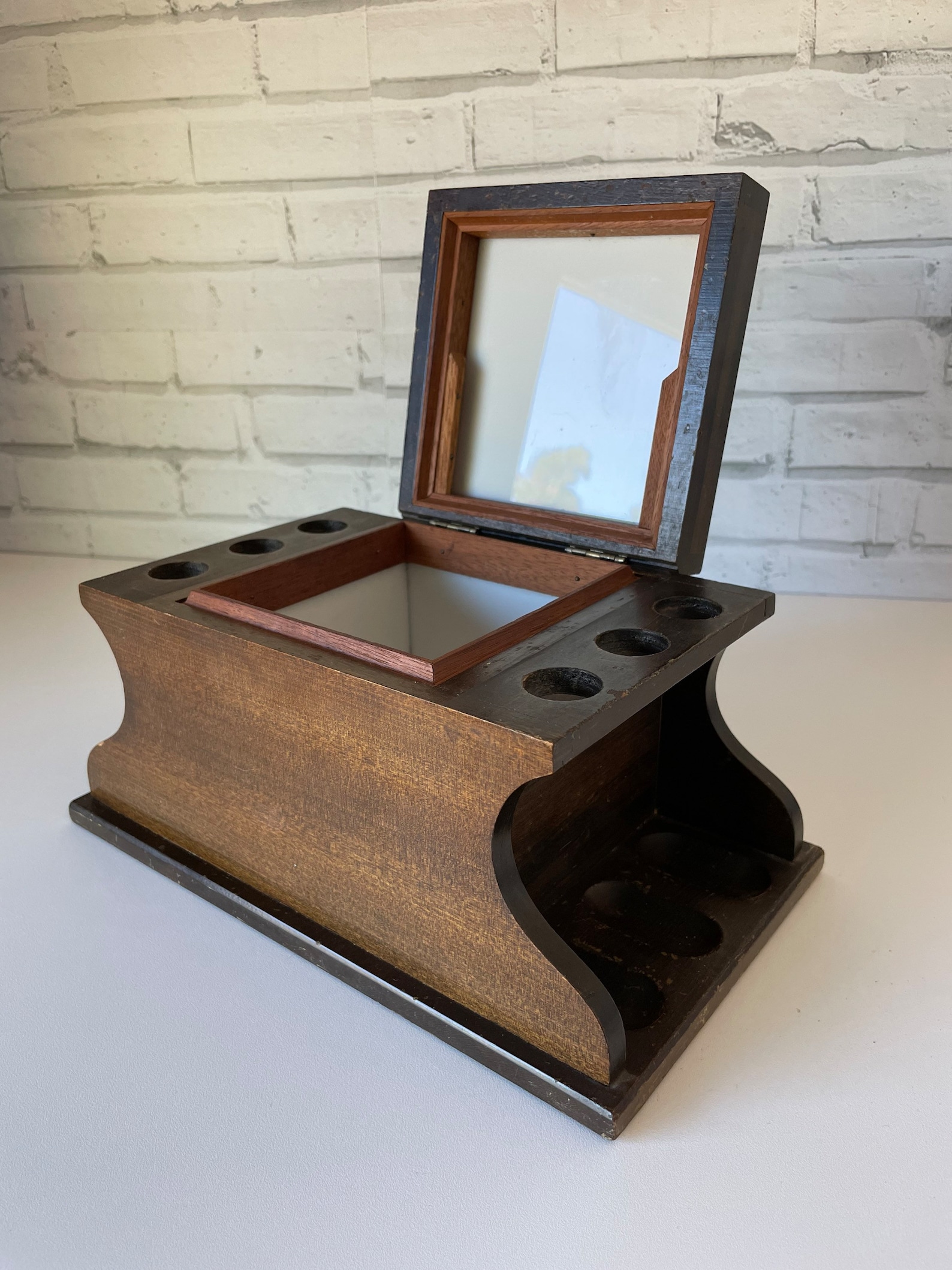 Vintage Wood Pipe Holder Stand With Humidor Box Etsy