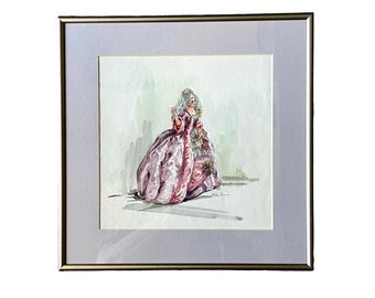 Original Signed Vintage Watercolor Fashion Painting by Esther Wynn