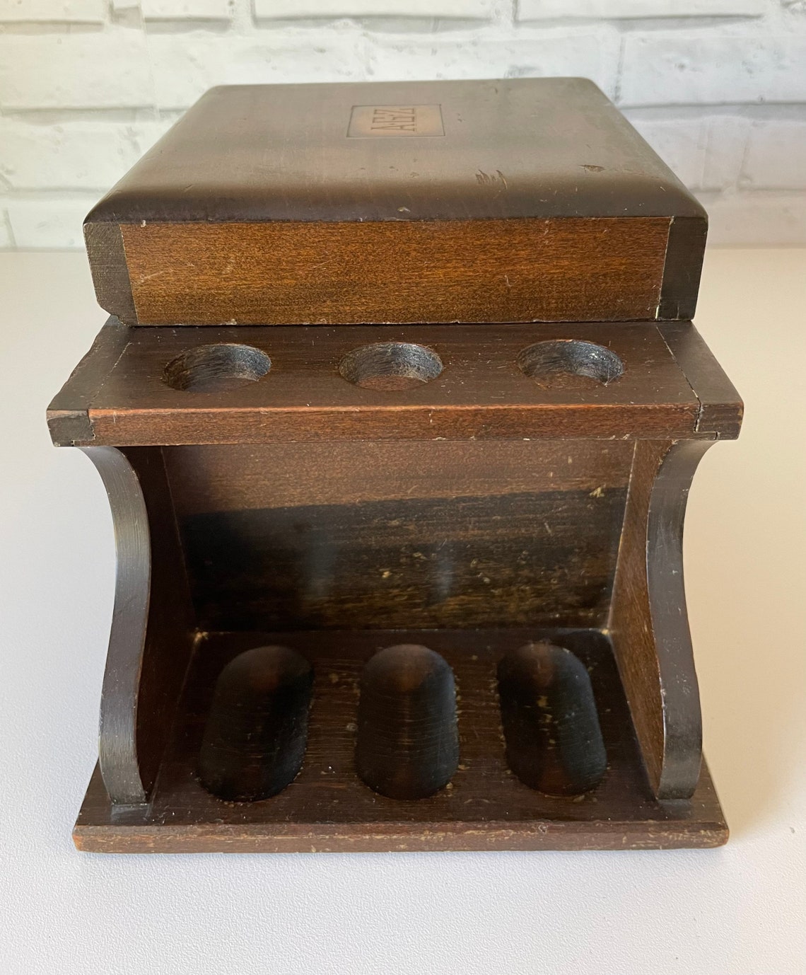 Vintage Wood Pipe Holder Stand With Humidor Box Etsy