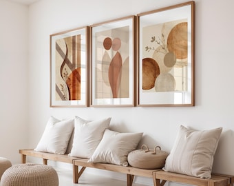 Set of 3 Neutral Abstract Printable, Boho Terracotta Beige Gallery Wall Art (Digital Download)