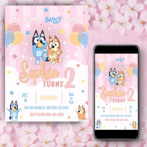 Bluey birthday invitation | Bingo birthday invitation | Editable bluey and bingo birthday invitation | Canva Editable | Toddler Birthday