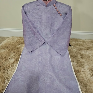 Nowoczesna bluzka z jedwabiu Tencel Ao Dai, sukienka wietnamska, wzór czteropanelowy Purpurowy
