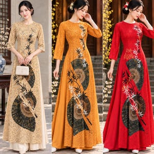 Pre-made - Traditional *áo dài* set with 3D *thổ cẩm* (ethnic-inspired) patterns – beautiful and soft(pants included).