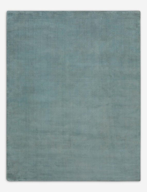 Handwoven Teal Wool Rug | Solid Color Modern Area Rug | Muted Dusty Blue Green Handloom Carpet | Boho Scandinavian Living Room Dining Rug