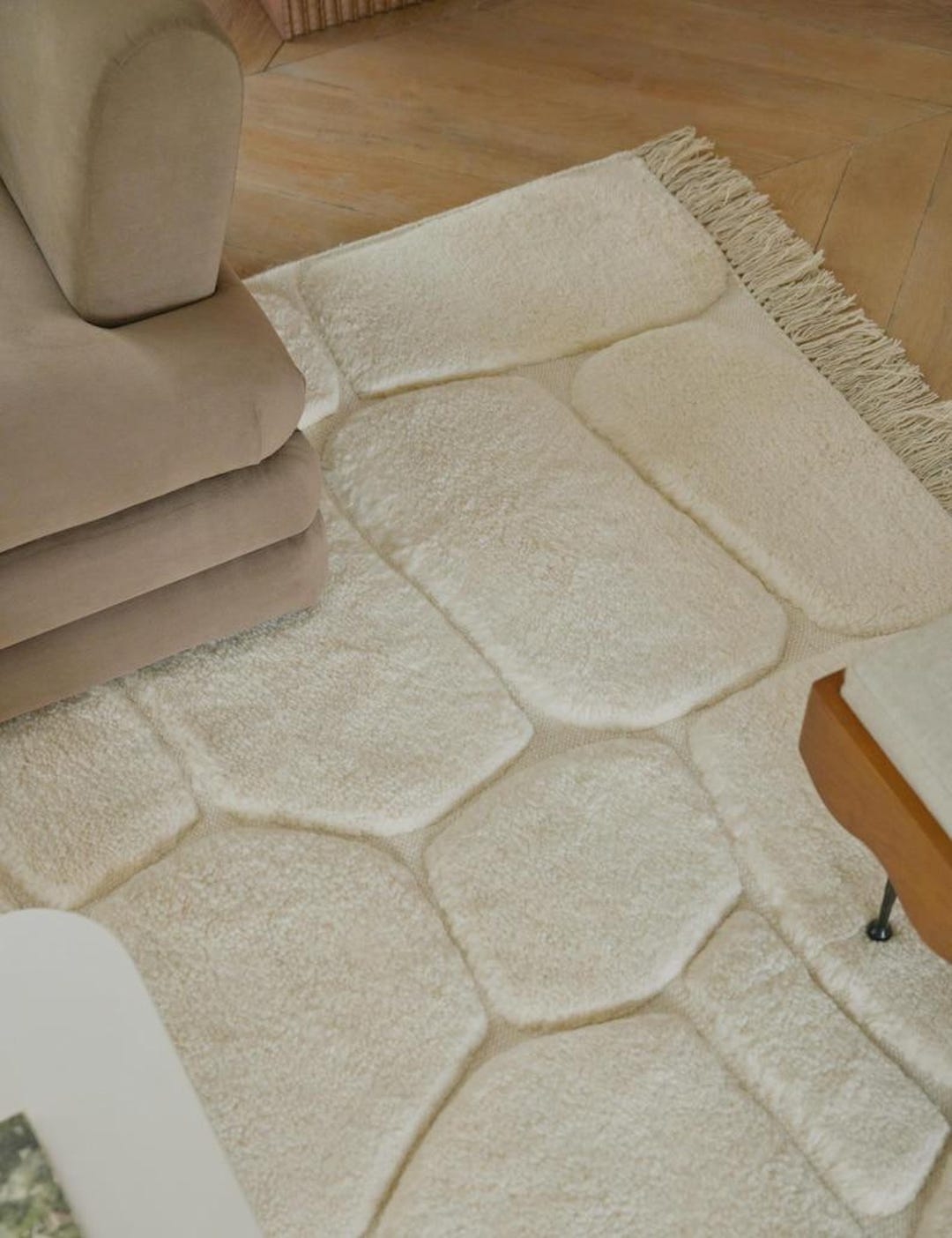 Cream Handknotted Wool Rug, Stone Pattern Ivory Area Rug, Minimalist ...