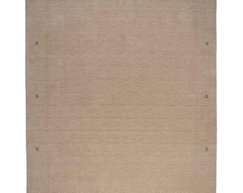 Alfombra de lana anudada a mano, alfombra minimalista beige, alfombra moderna neutra, alfombra de pelo corto hecha a mano, decoración de estilo rústico escandinavo, tamaño personalizado.