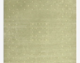 Alfombra Gabbeh tejida a mano en verde salvia / Alfombra de lana tejida a mano con diseño geométrico tribal / Alfombra persa minimalista moderna / Alfombra con estampado de rombos en verde oliva