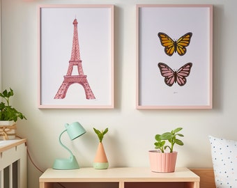 Paris Pink Eiffel Tower Painting Paris Eiffel Tower Wall Art Paris Wall Decor Pink Eiffel Tower Art Paris Nursery Decor