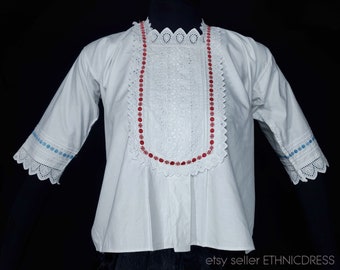 Antique Hungarian folk costume blouse from Soshartyan village, Nograd north Hungary | white cotton traditional ethnic shirt | folklore dress
