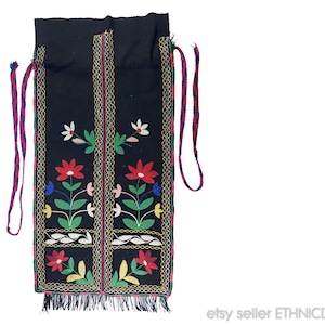 Vintage Turkish folk costume apron - black wool with floral embroidery | handmade tribal ethnic dress | Anatolia traditional clothing skirt