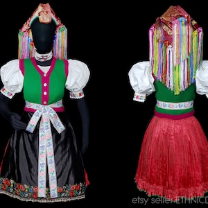 Vintage Hungarian folk costume Rimoc Paloc Hungary traditional embroidered blouse red skirt handmade vest rare headdress brocade shawl art image 1