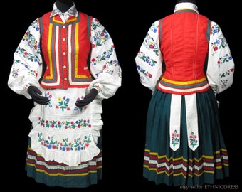 Vintage Ukrainian woman's folk costume from Polesia Polissya Belarus border region | traditional clothing floral blouse apron skirt peasant