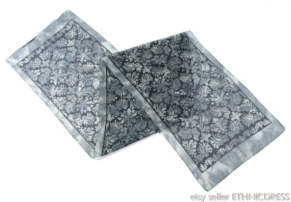 Vintage delicate gray & black paisley scarf | 13"… - image 2