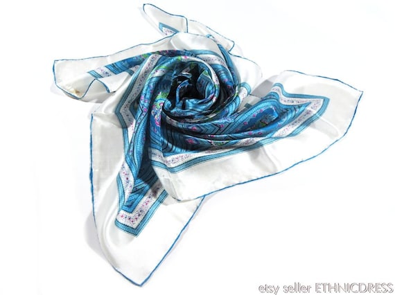 Vintage designer silk scarf paisley design | blue… - image 2