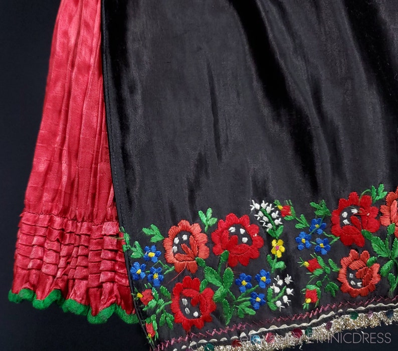 Vintage Hungarian folk costume Rimoc Paloc Hungary traditional embroidered blouse red skirt handmade vest rare headdress brocade shawl art image 7