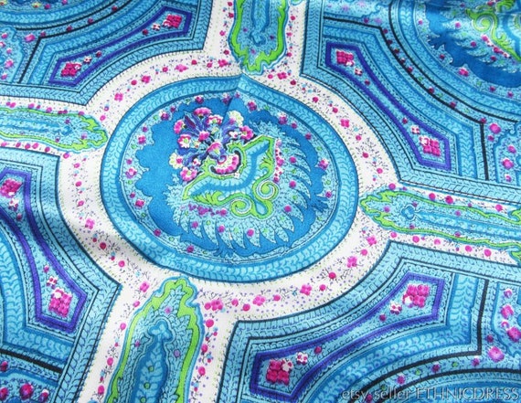 Vintage designer silk scarf paisley design | blue… - image 3